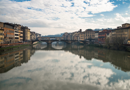 A view of beautiful palaces along Arno river of the historic center of Florenceのeditorial素材