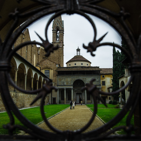 The church ornament and the blurried kiosk on the backgroundの写真素材