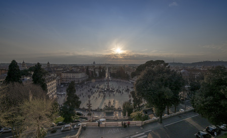 Cityscape of Rome at sunset from Pincio hillの写真素材
