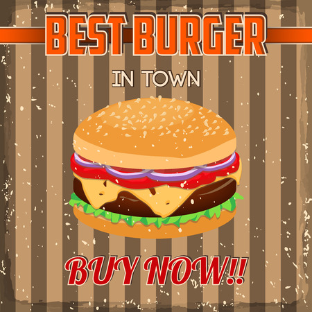 Delicious Best Burgers inTown retro poster design.Vector Illustration.のイラスト素材