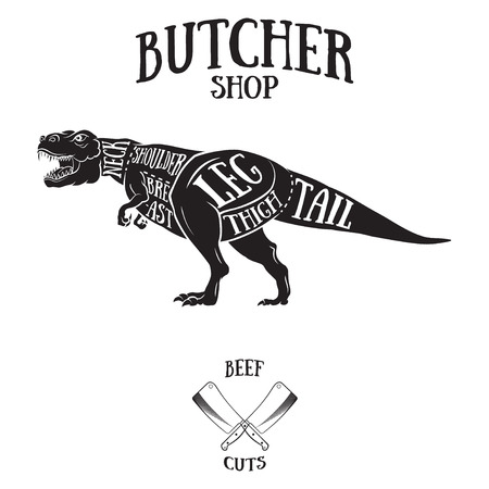 Butcher cuts scheme of dinosaur.Hand-drawn illustration of vintage styleのイラスト素材