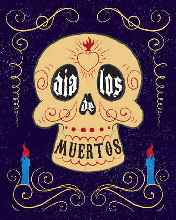 Hand drawn mexican sugar skull. Dia de los Muertos-Day of the Dead poster.のイラスト素材