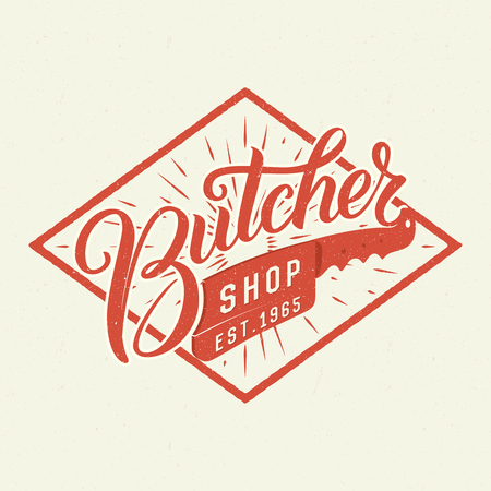 Butcher shop logotype. Retro typographic design. Brush Pen hand lettering.のイラスト素材