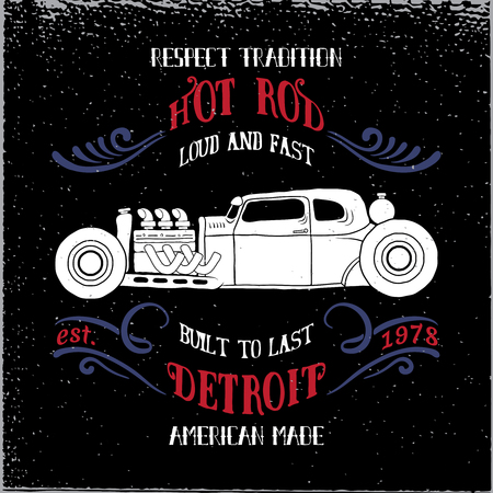 Hot rod vehicle design and decoration elements.Typography t-shirt design for apparel.のイラスト素材