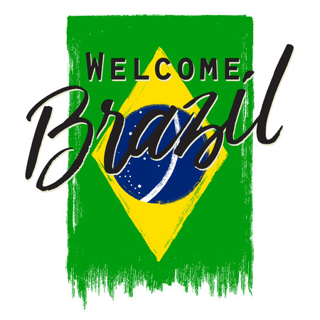 grunge national Brazil flag with phrase.のイラスト素材