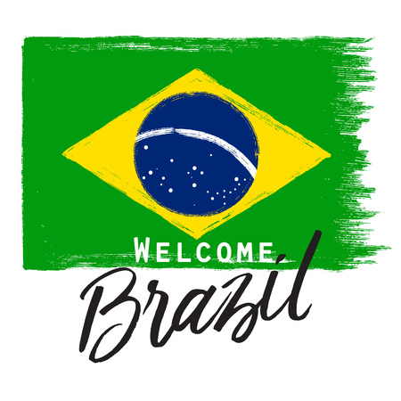 grunge national Brazil flag with phrase.のイラスト素材