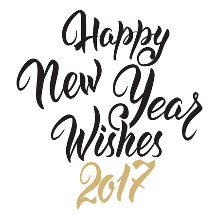 Happy New Year Wishes 2017.Calligraphy Hand drawn invitation design for greeting card on isolated white background.のイラスト素材