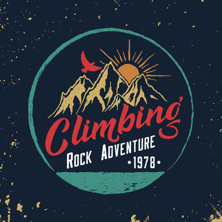 Mountain Climbing Hand Drawn Emblem.のイラスト素材