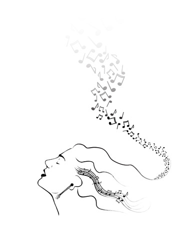 Vector illustration of a girl immersed in the world of music.のイラスト素材