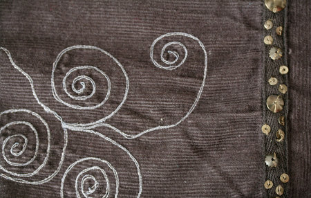 Close up shot of brown fabric background.の写真素材