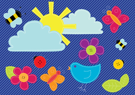 Cute sewed spring elements and buttons.のイラスト素材