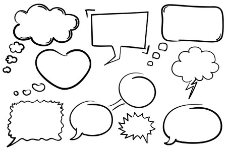 Collection of hand drawn comic book style chat bubbles.のイラスト素材