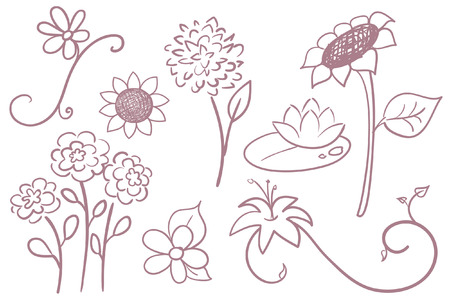 Collection of hand drawn  flowers.のイラスト素材