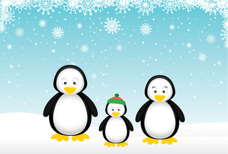 Penguin family wishes you a Merry Christmas.のイラスト素材