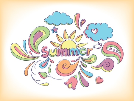 Hand drawn sketch style doodle vector illustration with summer elements.のイラスト素材