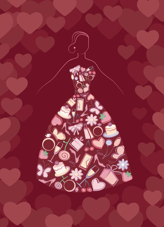Silhouette of the bride with wedding symbolsのイラスト素材