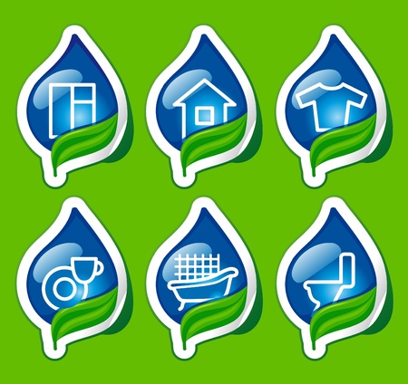 Symbols of cleaning and houseware on stickersのイラスト素材