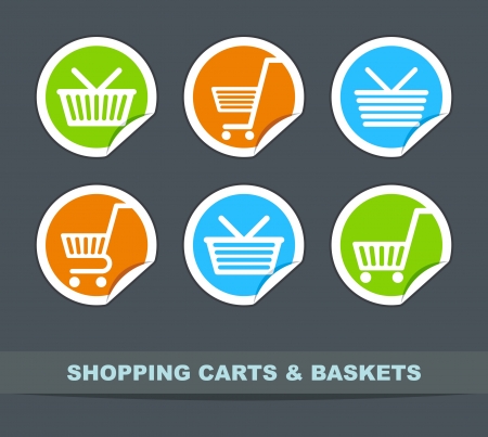 Stickers of carts and baskets for shoppingのイラスト素材