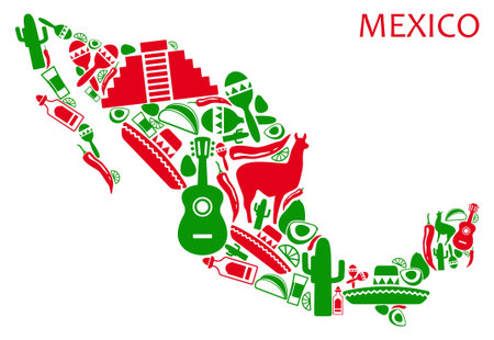Map of Mexico from national symbolsのイラスト素材