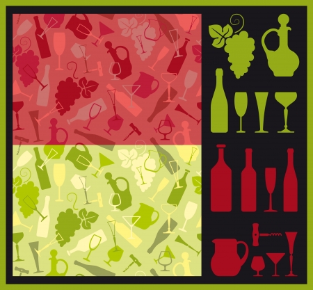 Seamless background and icons on a wine themeのイラスト素材