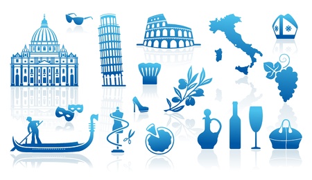 Set of icons on a theme of travel to Italyのイラスト素材