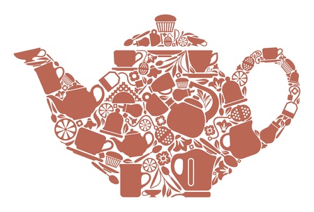 Teapot with the image of symbols of tea drinkingのイラスト素材