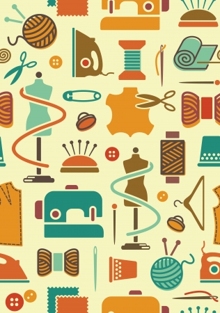Seamless background on a sewing theme in vintage styleのイラスト素材