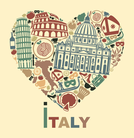 Traditional symbols of Italy in the form of heartのイラスト素材