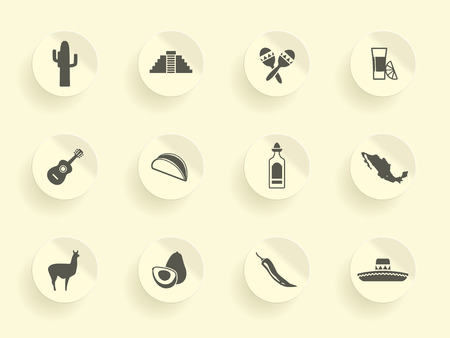 Mexican icon set on stickersのイラスト素材