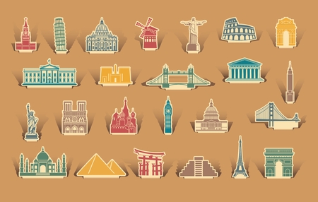 Icons of architectural sights of the world on the stickersのイラスト素材