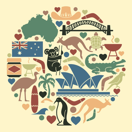 Australian icons in the form of a circleのイラスト素材