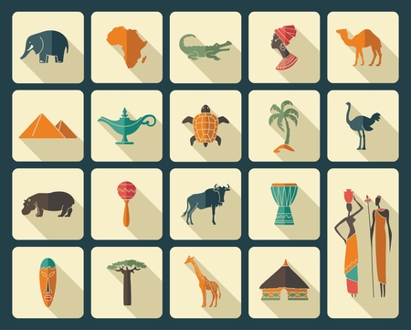Africa jungle ethnic culture travel icons setのイラスト素材