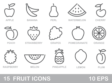 Contour stylized fruit icons. Outlines vector illustrationのイラスト素材