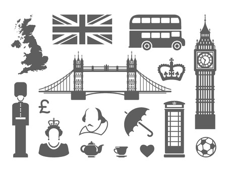 Traditional symbols of architecture and culture of the united Kingdomのイラスト素材