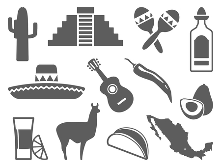 Traditional symbols of culture, the nature and food of Mexicoのイラスト素材
