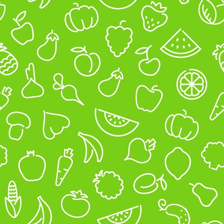 Seamless background with outline pictures of fruits and vegetablesのイラスト素材