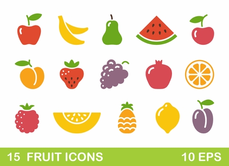 Color stylized pictures fruit icons. Vector illustrationのイラスト素材