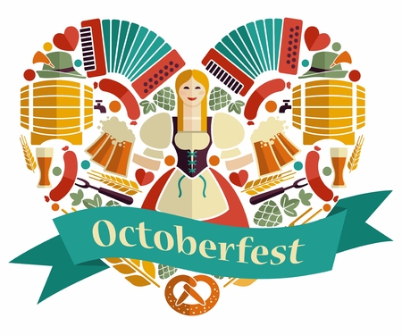 The symbols of the Oktoberfest in the shape of a heartのイラスト素材