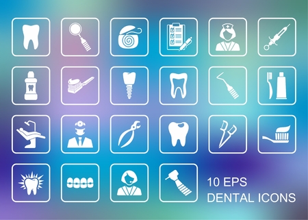 Stylized flat symbols of dentistry and dental careのイラスト素材