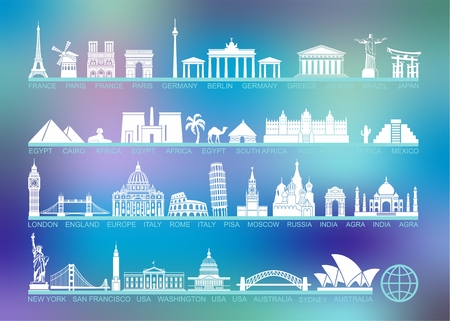 Icon architectural monuments and world tourist attractionsのイラスト素材