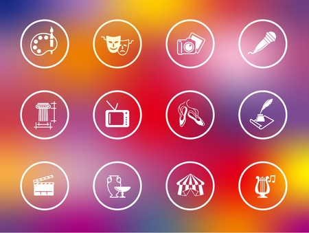 Flat symbols of culture, arts and entertainment on festive backgroundのイラスト素材