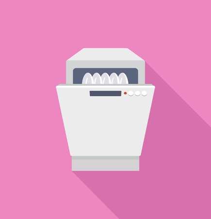 Dishwasher full of plates. Flat vector iconのイラスト素材