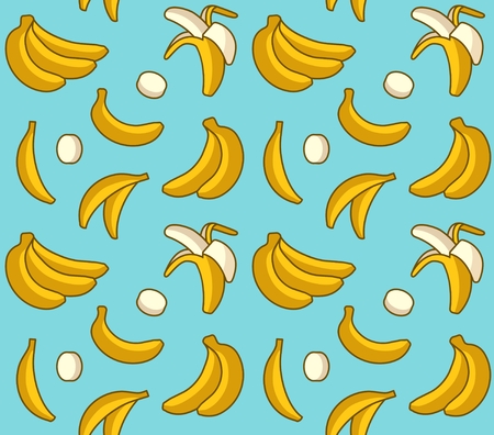 Seamless vector pattern of yellow bananas on a blue background.のイラスト素材