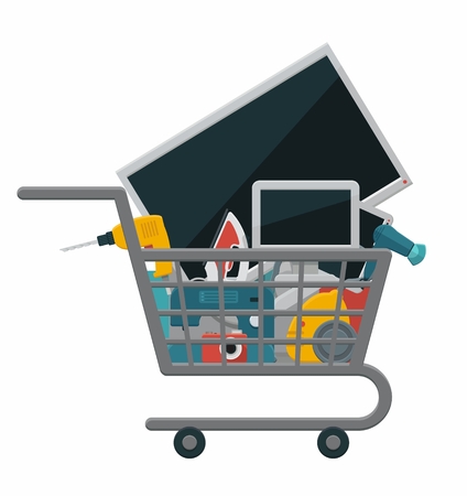 Shopping cart with electronics and home appliancesのイラスト素材
