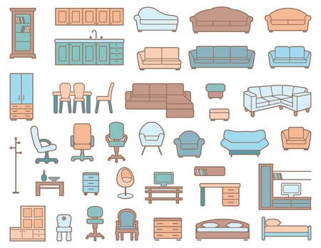 Furniture seamless pattern in retro style. Vector backgroundのイラスト素材