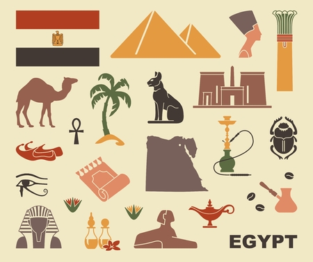 Traditional Egyptian stylized icons. Flat vector silhouettesのイラスト素材