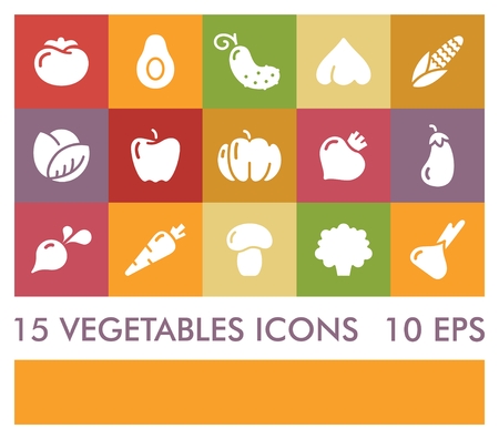 Stylized icons of vegetables, mushrooms and avocadoのイラスト素材