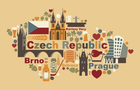 Traditional symbols of the Czech Republic in the form of a map.のイラスト素材
