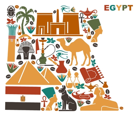 Traditional Egyptian stylized iconsin the form of a map of Egypt.のイラスト素材
