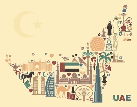 Symbols Of The United Arab Emirates in form the mapのイラスト素材